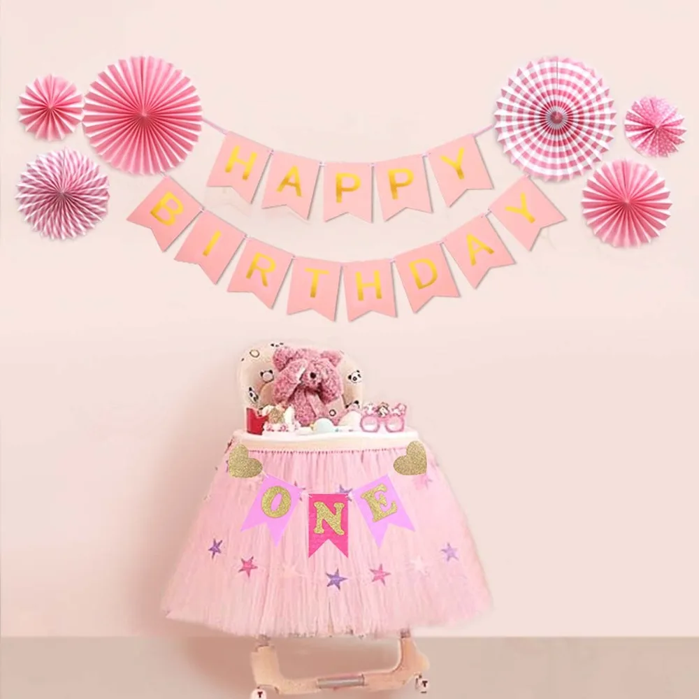 

1st Birthday Party Banner Set Pink Blue Letter One Chair Banner First Birthday Party Decoration Kids 1year old Baby Shower Favor