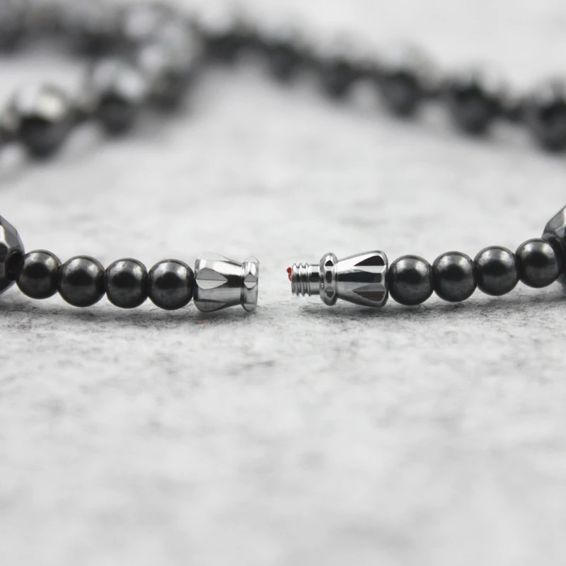 Shiny Magnetic Hematite Faced Beads Necklace 8mm with Small Round Beads Handmade Jewelry Healthy Power Necklace