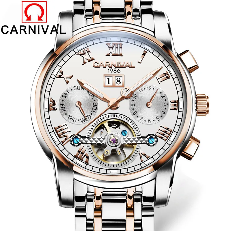 Карнавальные Мужские автоматические механические часы Tourbillon Мужчины Скелет