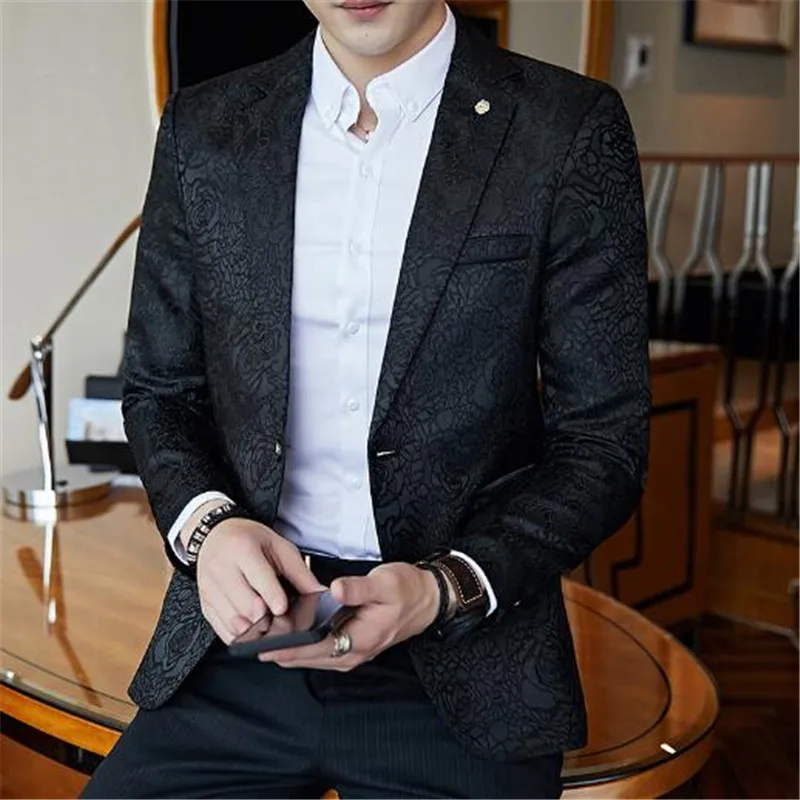 2018 azul real Promo para los hombres Rose imprimir Slim Fit Blazer chaqueta con estilo Casual de negocios chaqueta de la boda