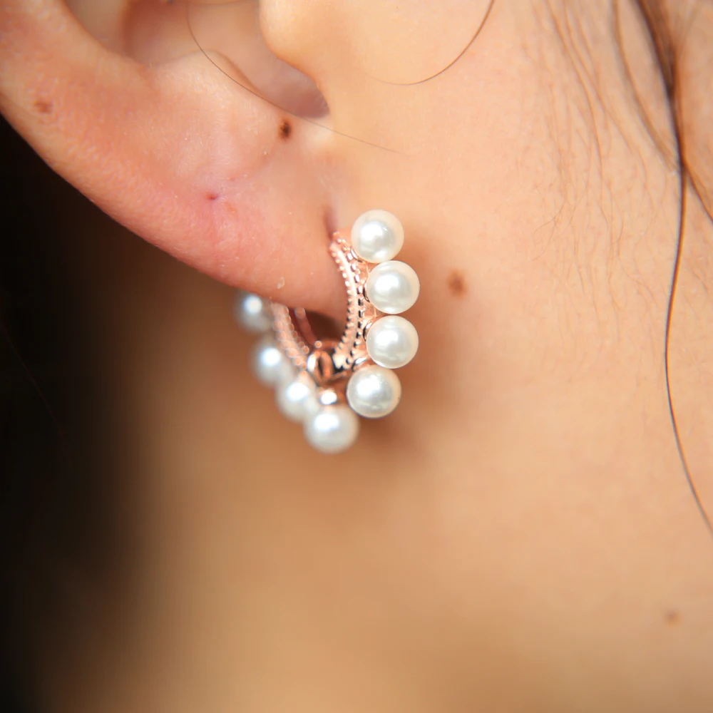 

925 sterling silver fashion circle gold color earring Imitation pearl hoop earrings small piercing girl Wedding fine gift 2019