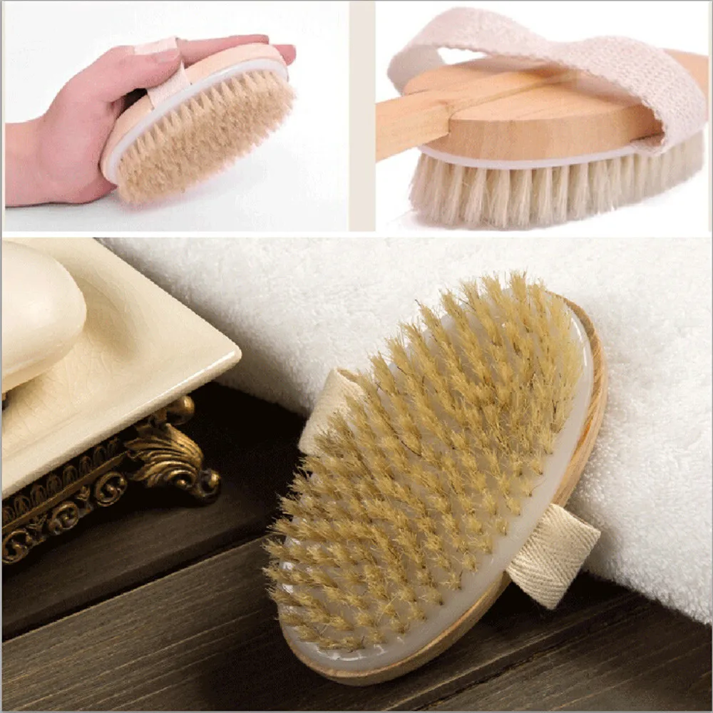 1Pc Bath Brush Long Wood Handle Reach Back Body Shower Natural Bristle