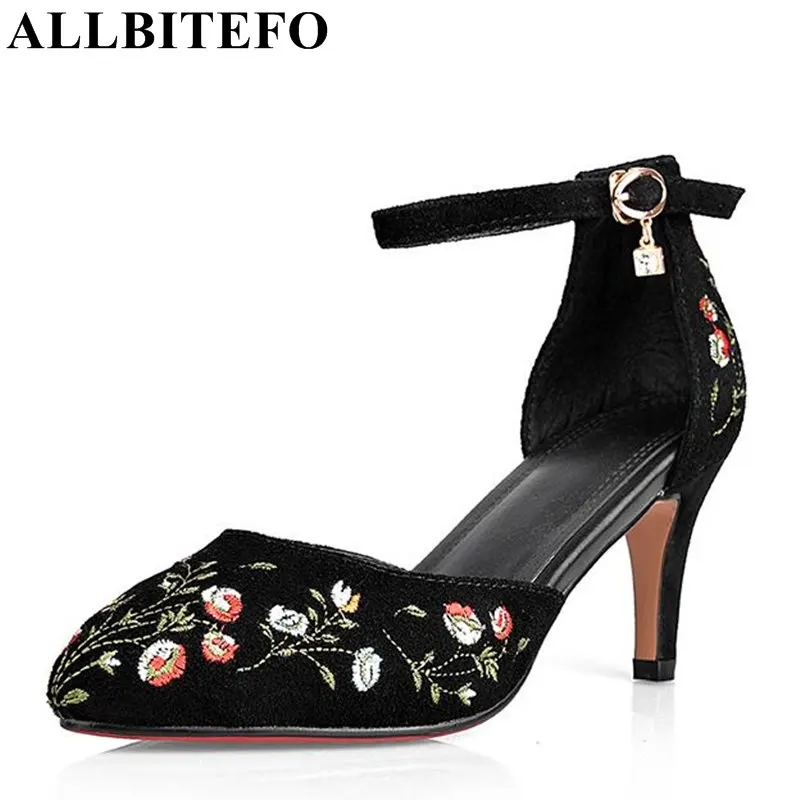 ALLBITEFO Chinese style Embroidery high heels wedding shoes woman
