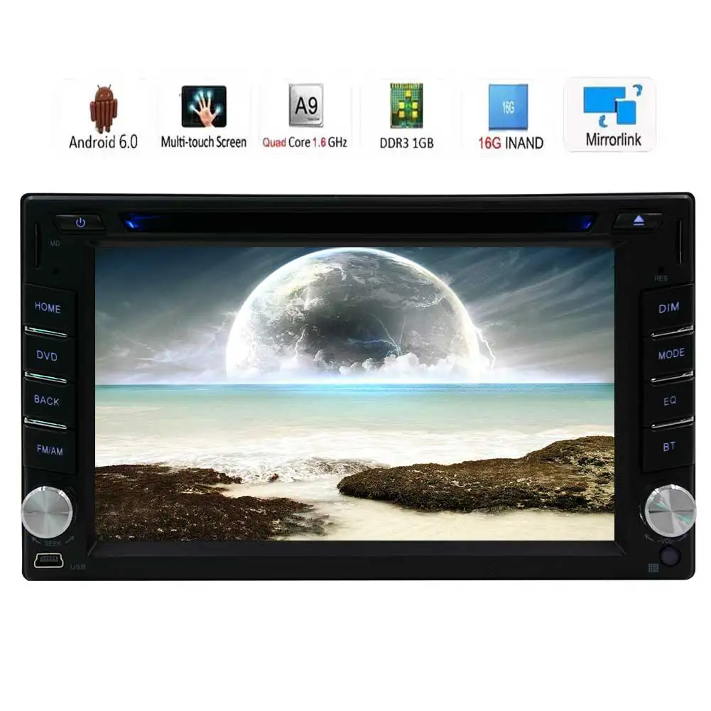 6," двойной din HD Автомобильный DVD мультимедийный плеер сенсорный экран Bluetooth автомобильное радио Android 6,0 OS Авто Стерео gps навигация USB Aux