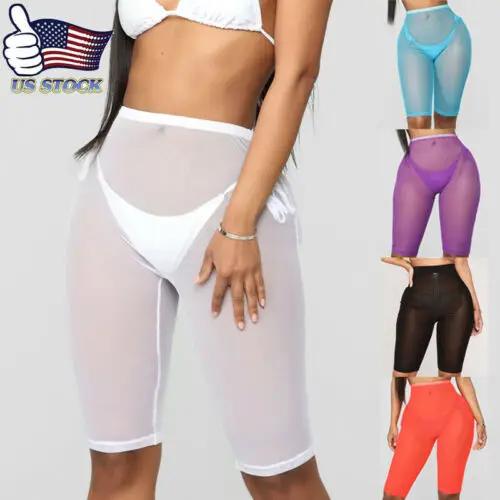 

Women Sheer Mesh Fishnet See Through Lingerie Legging Half Pants Shorts Trousers