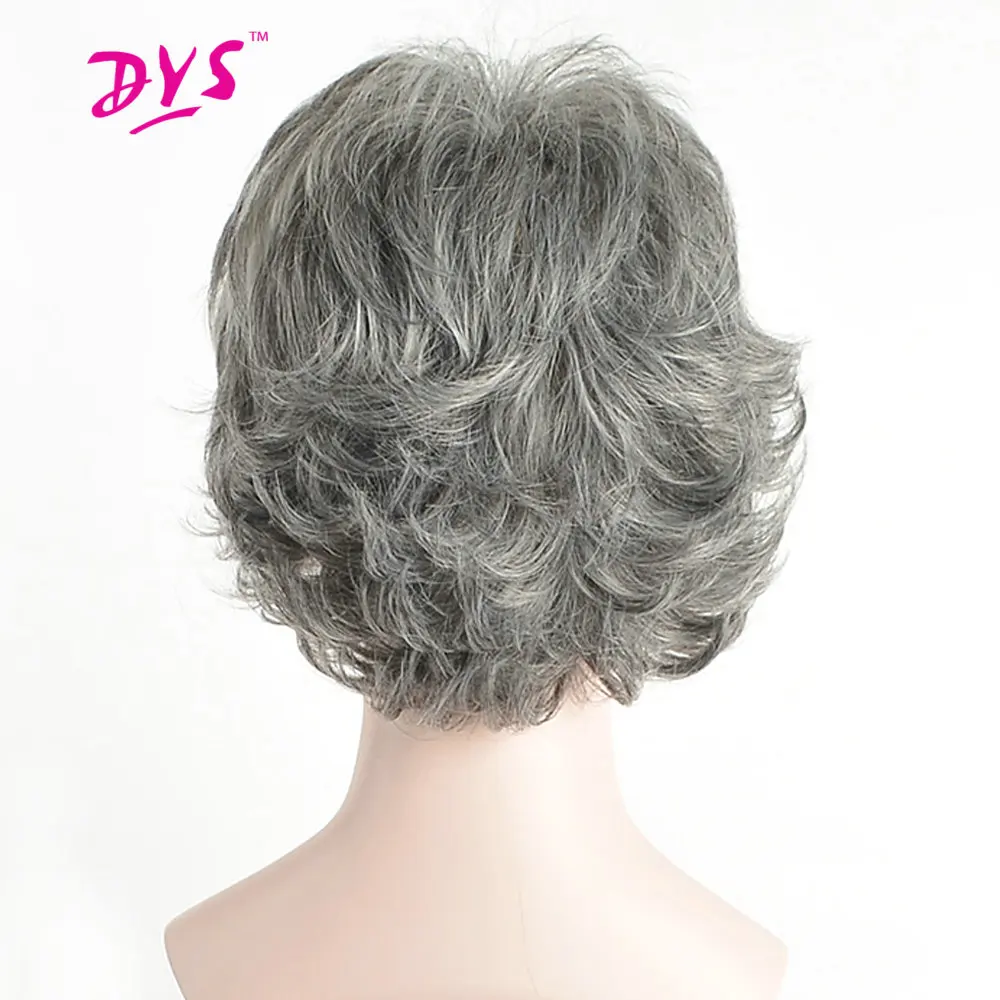 Deyngs Short Ombre Bouncy Curly Wigs For Black Women Natural Synthetic Black To Blonde/Gray Color Brazilian Hair High Teperature