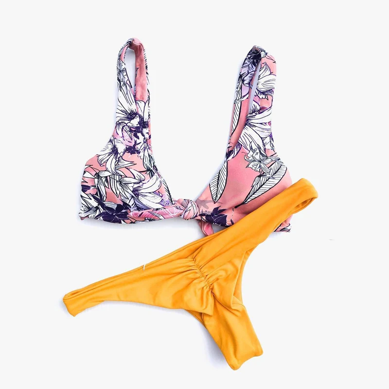 push up yellow swimsuit women maillot bikini girl brazilian halter