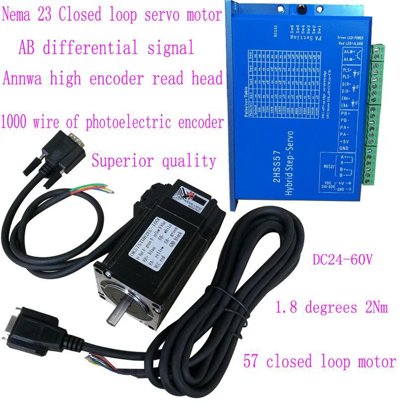

Nema 23 57 full closed loop high speed stepper motor set 1.8 degrees 2Nm 57 closed loop motor +driver with 1000 wire encoder