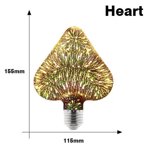 3D звезда 220V E27 Светодиодная лампа Эдисона лампада ST64 A60 G80 G95 G125 Алмазный в форме сердца Форма праздничный новогодний декор светодиодный потолочный светильник - Испускаемый цвет: Heart