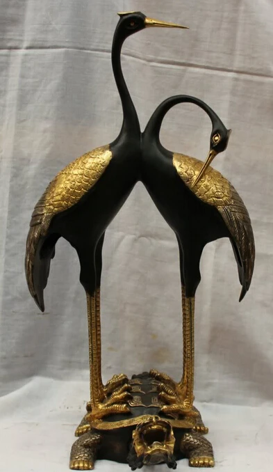 

JP S0524 18" Chinese Feng Shui Bronze 24k Gilt Two Crane Dragon Turtle Statue Sculpture (B0413)