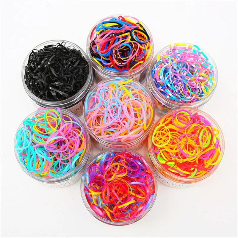 800Pcs/Lot Mini Elastic Hair Bands Hair Accessories Gift Box Set Candy Color Disposable Rubber Band Cute Hair Bands for Girls