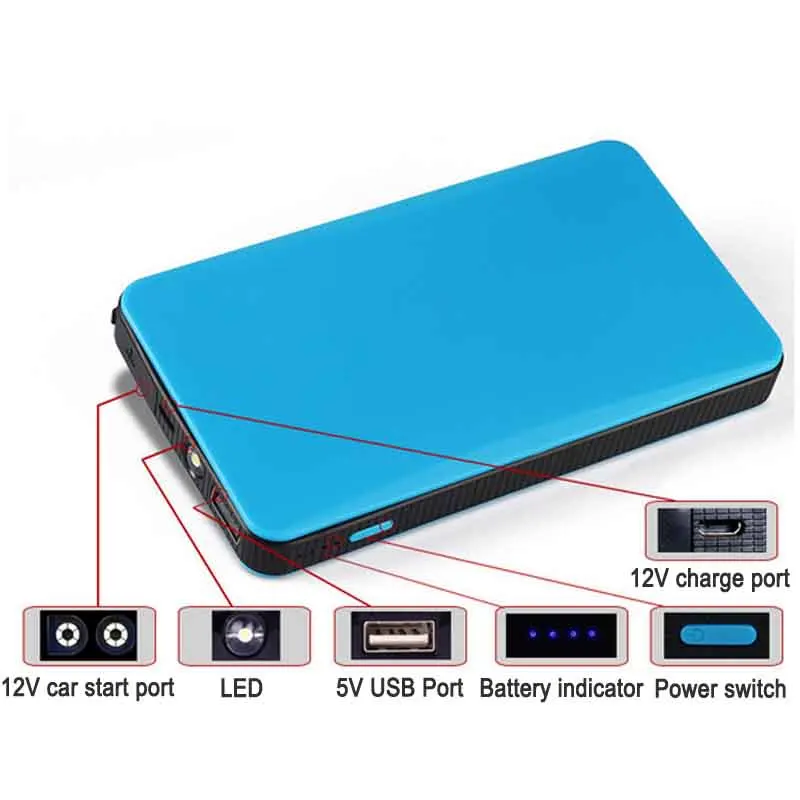 Portable 12V 8000mAh Multi-Function Car Emergency Power Supply Charger Power Bank  Jump Starter Booster For Samsung Andorid