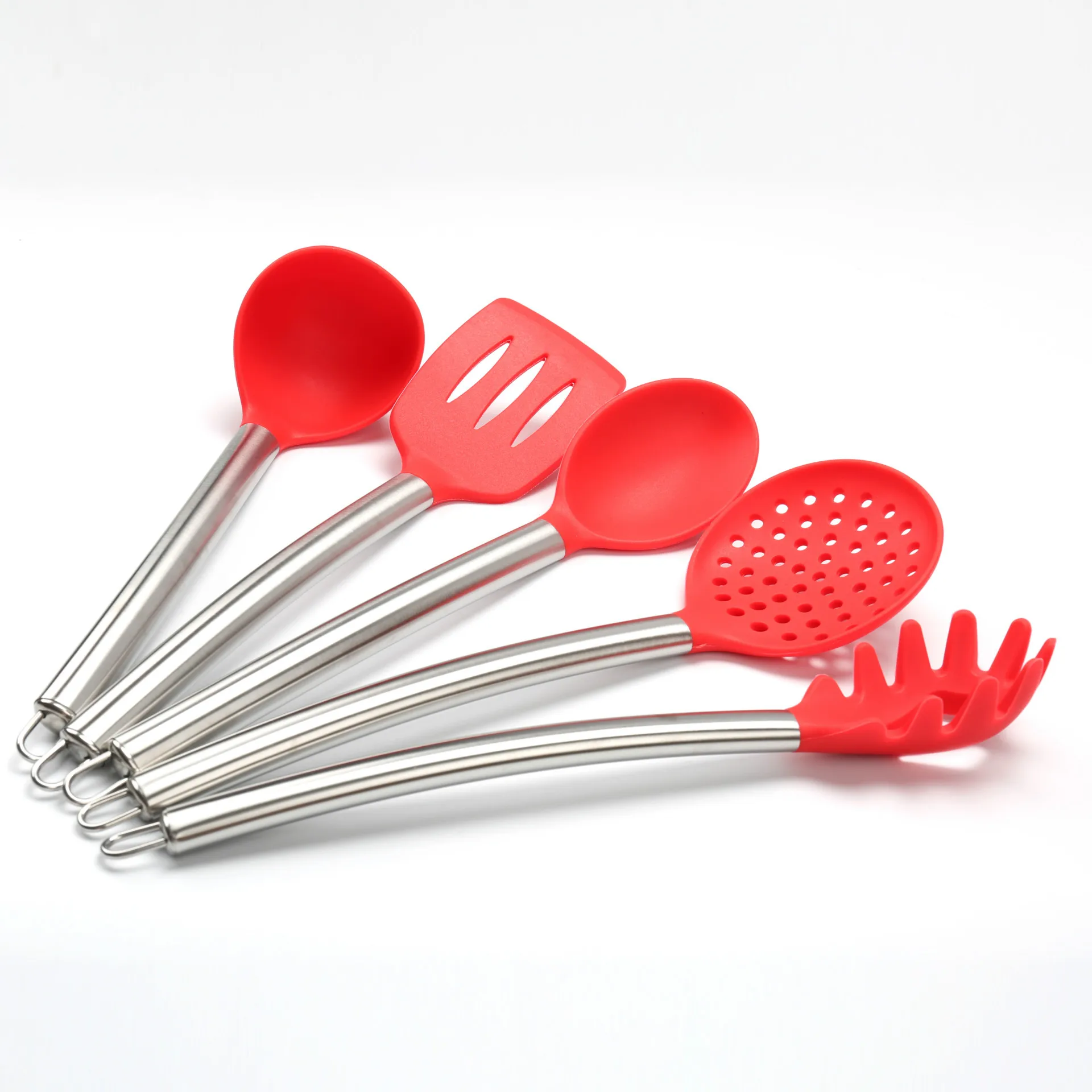 5 Pcs Kitchen Silicone Cooking Tools Set Non-stick Utensils Including Pasta Scoop Soup Spoon Slotted Turner