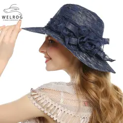 WELROG новый Винтаж дизайн шляпы фетровые для женщин женские сезон: весна-лето кружево для осень темно классический широкими полвечерние Ями