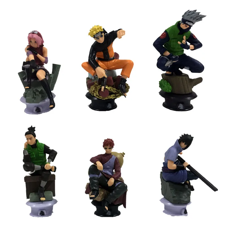 

6pcs/set Naruto Uzumaki Kakashi Sasuke Gaara Sakura 6-8cm Chess set Anime PVC Figures Japanese Animation Toys Collection Items