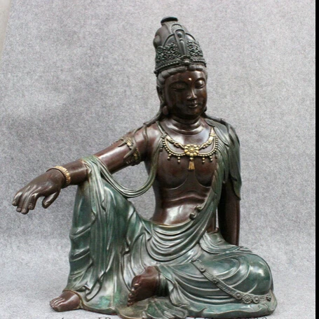 

shitou 001524 23"China Pure Bronze Thinking Kwan-yin GuanYin Buddha Goddess Bodhisattva Statue