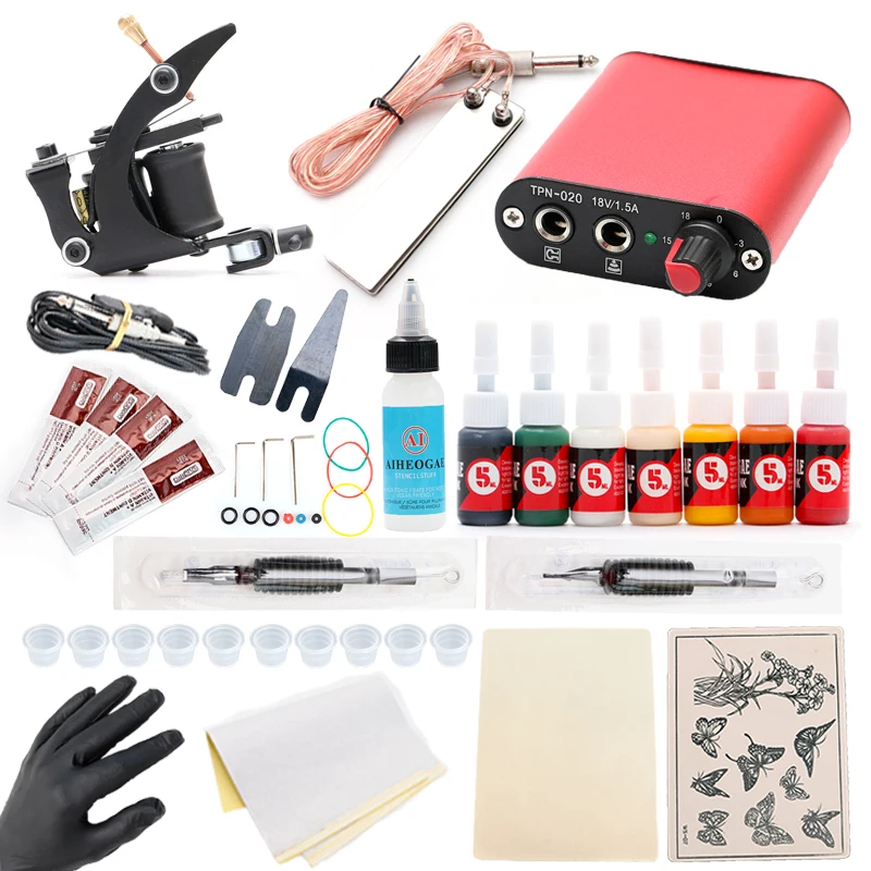 

Professional Beginner Tattoo Kit Tattoo Machine Gun Mini Power Supply Transfer Oil Tattoo Kit TM209