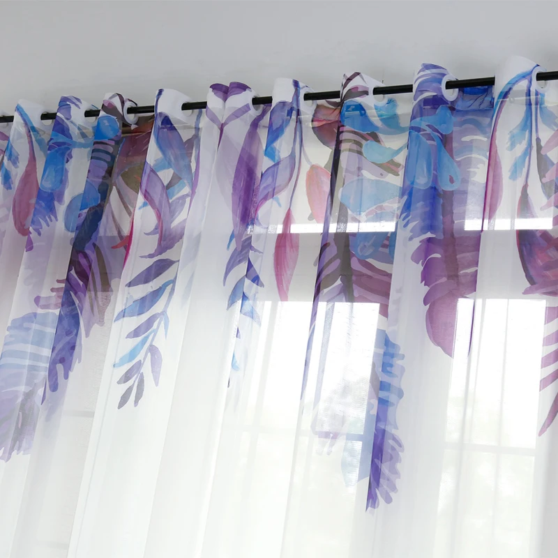 Современные зеленые тюлевые шторы для гостиной с фиолетовыми перьями, занавески для спальни S305& 30