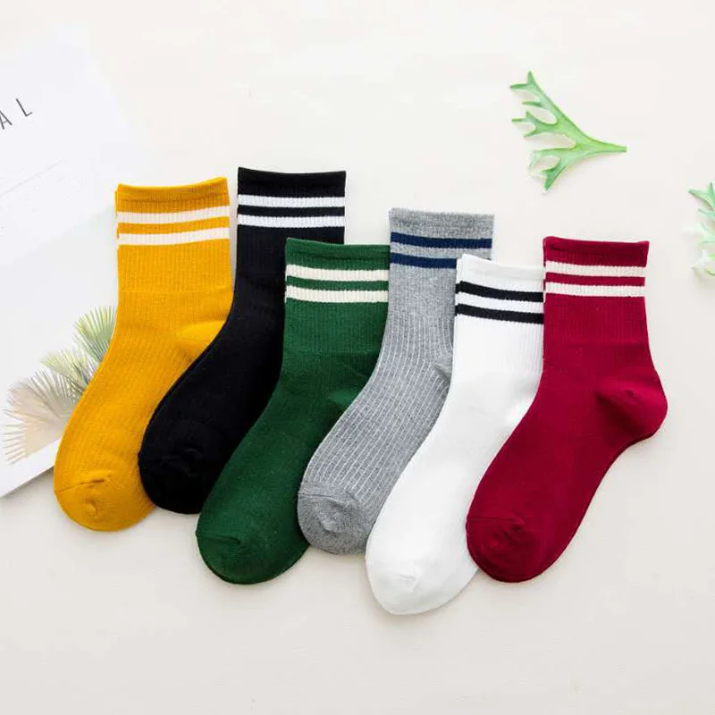 

High Quality 3 Pair Unisex Striped Women Socks Cotton Breathable Skateboard Sock 6 Color Hot Sale Men Comfortable Socks
