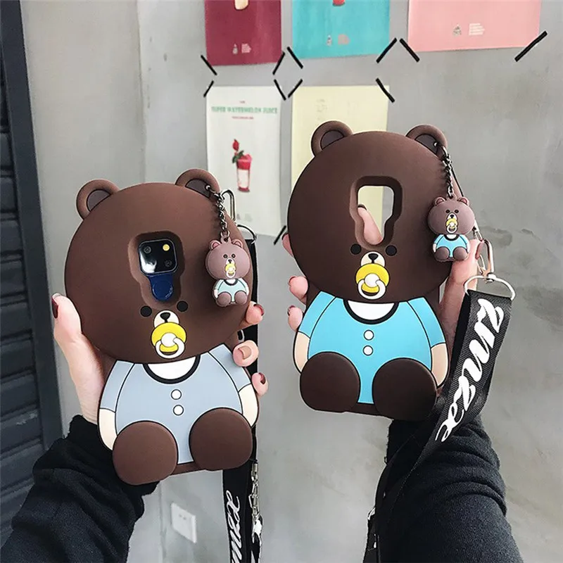

3D bear shoulder strap silicone case for huawei mate 20 10 9 pro lite P20 pro honor 10 8X 9 case cover anti-knock soft phone bag