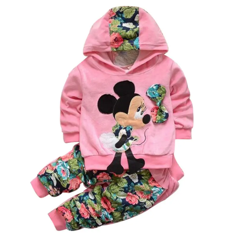 Baby Girl Clothing Sets Kids Children 2016 spring velvet clothing set Cartoon Minnie baby girls sport suit Hoodies + Pants