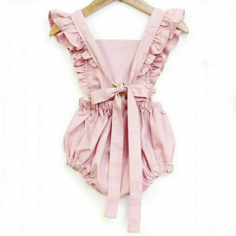 

Cute Lovely Toddler Baby Girl Ruffle Tie Wraps Solid Romper Playsuit Bodysuit Outfits Tops pink