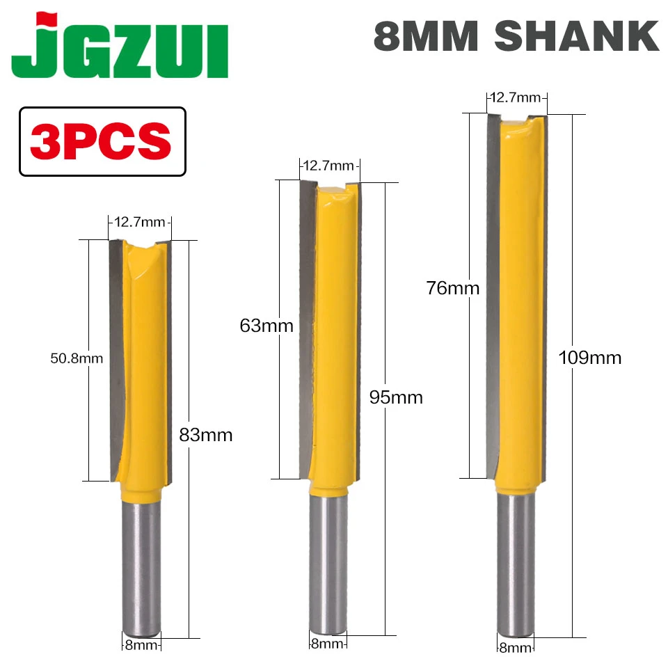 3Pieces Straight Rod 8mm Shank Flush Trim Router Bit 12,14,20mm Diameter 3Pieces Straight Rod 8mm Shank Flush Trim Router Bit 12,14,20mm Diameter
