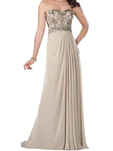 Strass Abendkleid Reizvolle Trägerlose Chiffon Abendkleid Gerade Bodenlangen Vestido Longo De Renda Champagne Abschlussball-kleider