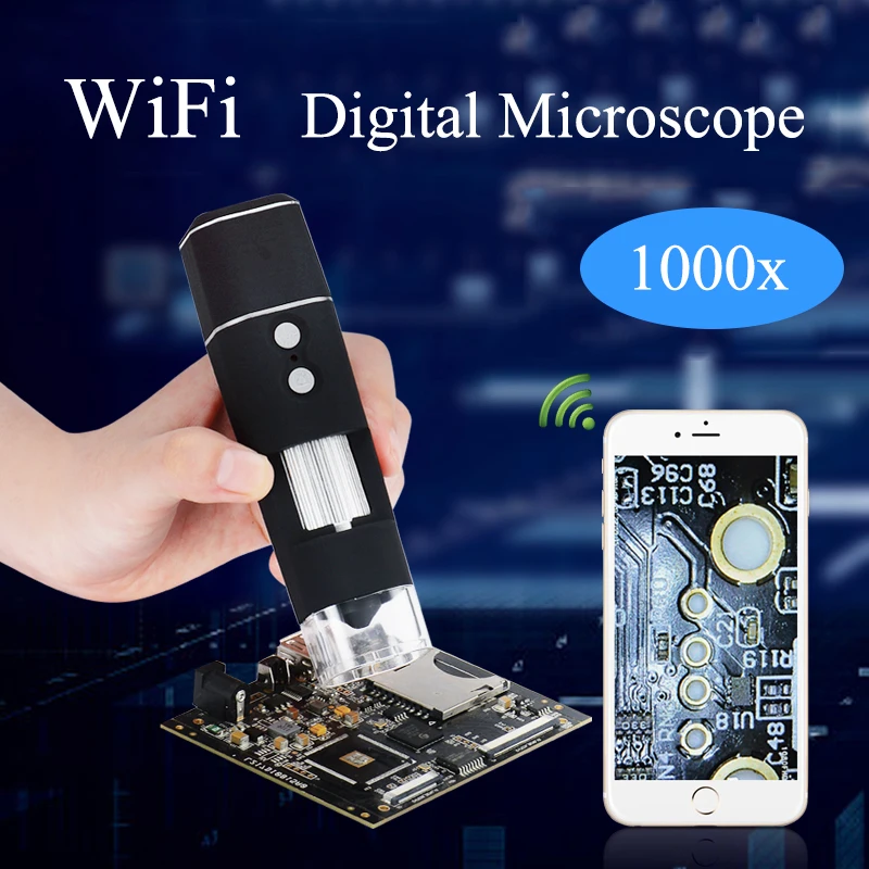 1000X WiFi цифровые микроскопы с металлической подставкой 8 LED USB эндоскоп зум Видео
