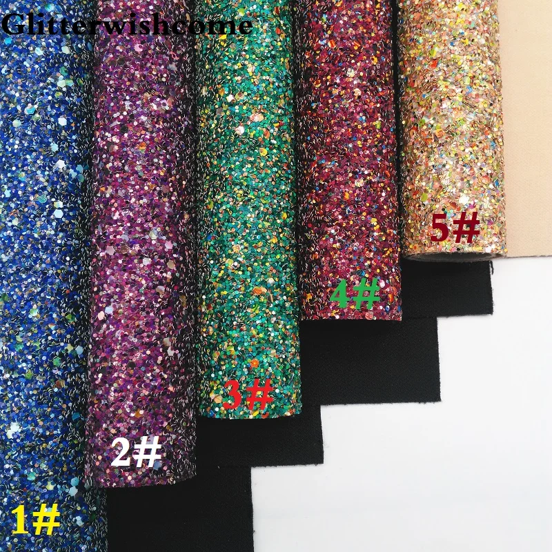 Синтетическая кожа Glitterwishcome 21 х29 см Размер A4 смешанные цвета крупные блестки