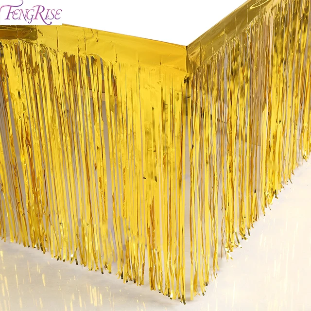 Fengrise Gold Foil Fringe Tinsel Curtain Metalic Tel Grlands Fengrise Gold Foil Fringe Tinsel Curtain Metalic Tel Grlands Table Skirt Wedding Decoration Christmas Backdrop Party Decor