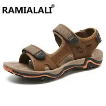 Ramialali/мужские сандалии из натуральной воловьей кожи; мужские летние туфли; мужские пляжные тапочки; повседневные кожаные сандалии-гладиаторы; большие размеры 45