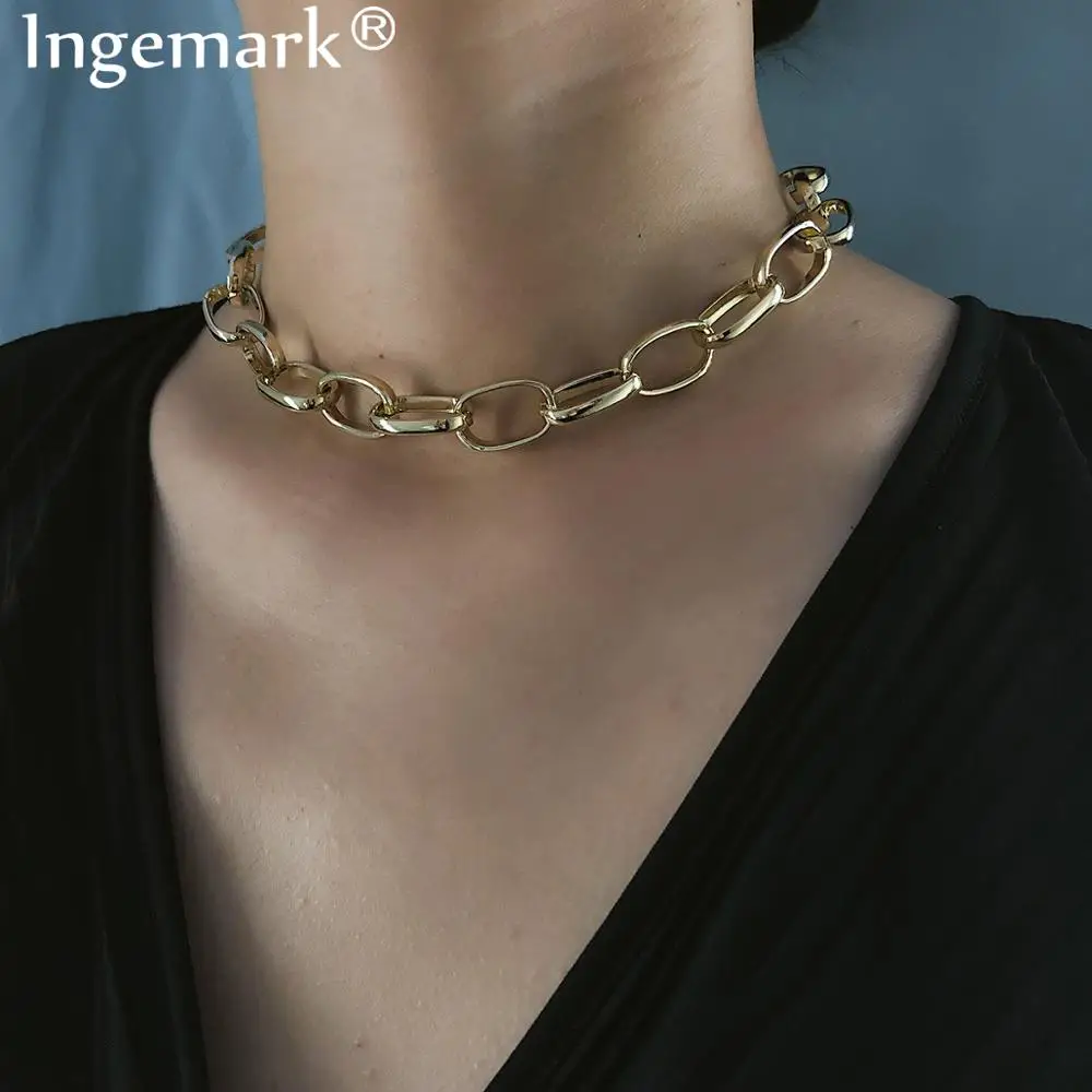 

Ingemark Punk Cuban Choker Necklace Statement Steampunk European&America Fashion Heavy Metal Big Chunky Chain Necklace for Women
