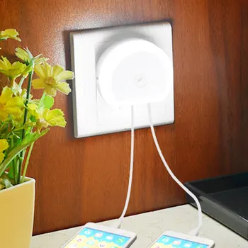 

LED Night Light with Dual USB Port Light Sensor Lamp toilet light control EU plug wall lights Baby Bedroom bedside Plug-in Wall