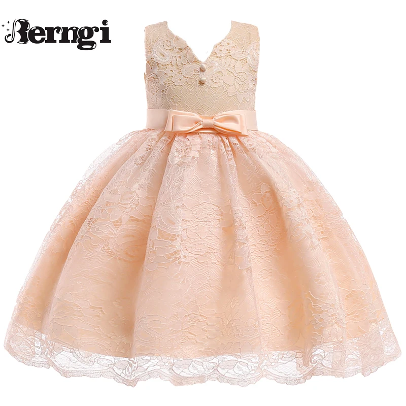 

Berngi Summer Children Sleeveless Girls Lace Princess Dresses For Bridal Wedding Prom Party Formal Teenage Dress