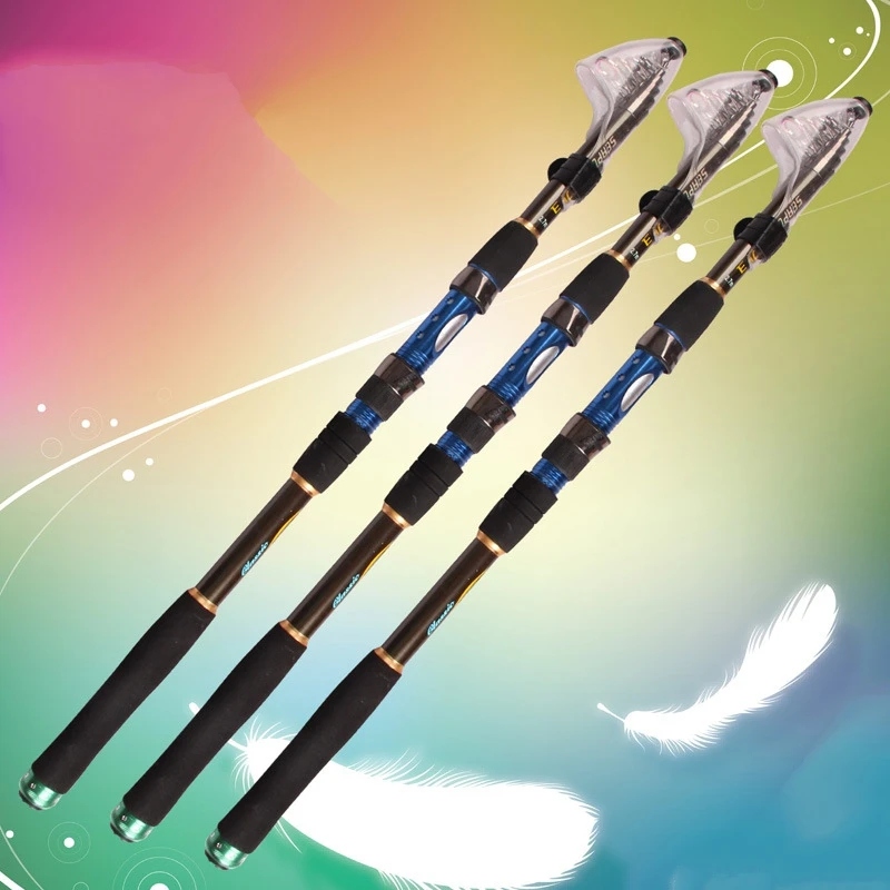 Carbon telescopic fishing rod colorful rings ultra hard ultra light long shot hand pole feeder