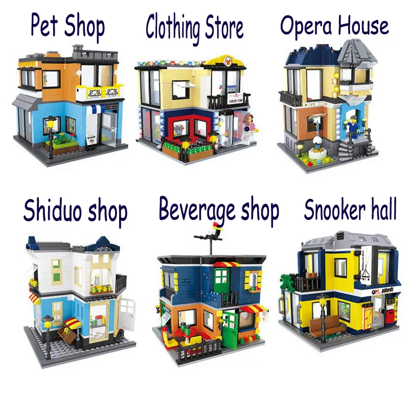 

HSANHE City Store Architecture Pet Shop Opera Figure Blocks Construction Compatible Legoe Bricks Building Toys For Children