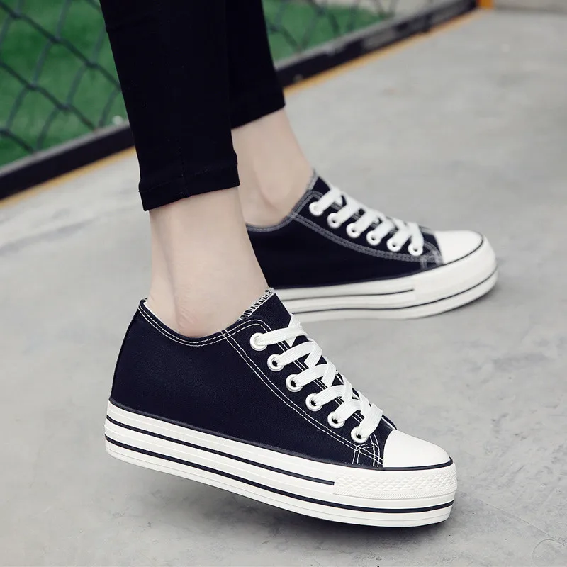 Женская парусиновая обувь на высоком каблуке Zapatillas белая повседневная черного