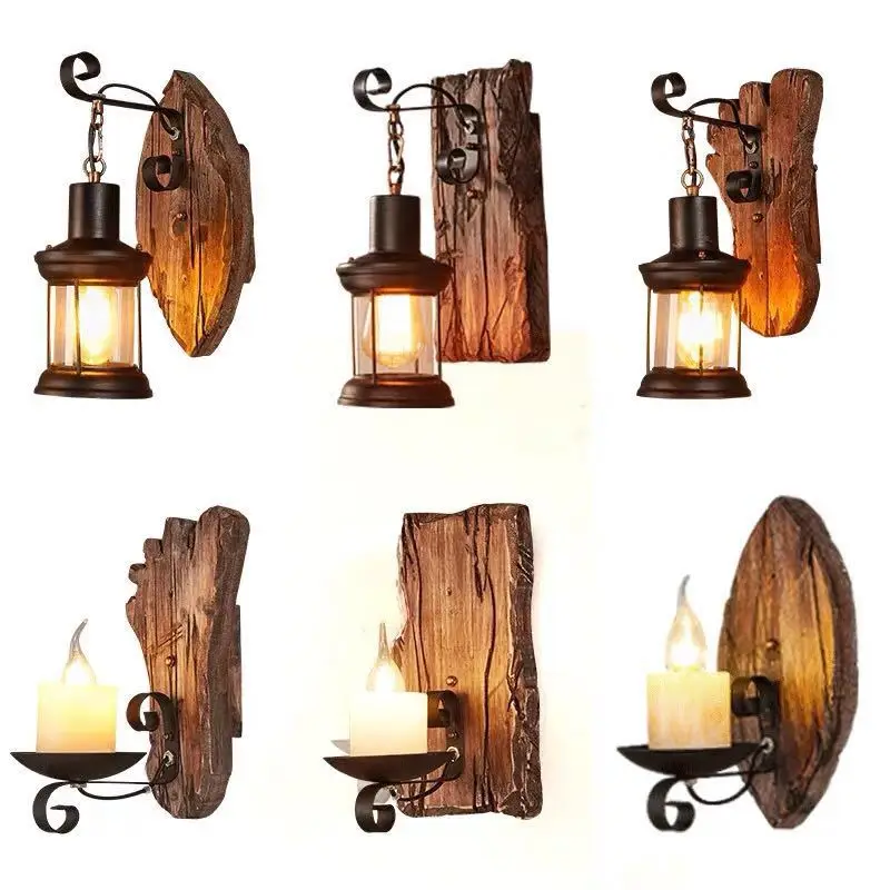 American Retro Industrial Wood Creative Bar Cafe Restaurant Wall Lamp Wall Lights for Home