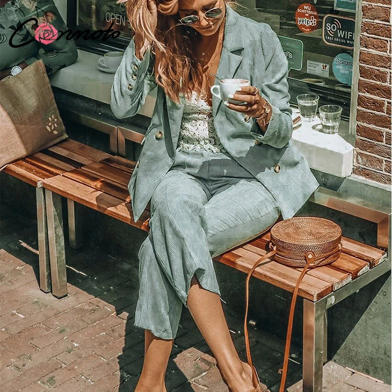 Conmoto Corduroy Blazer Coat Set Business Casual Women Suits Vintage Double Breasted Zipper Pant Ladies 2 Pieces Blazer Pant Set Conmoto Corduroy Blazer Coat Set Business Casual Women Suits Vintage Double Breasted Zipper Pant Ladies 2 Pieces Blazer Pant Set