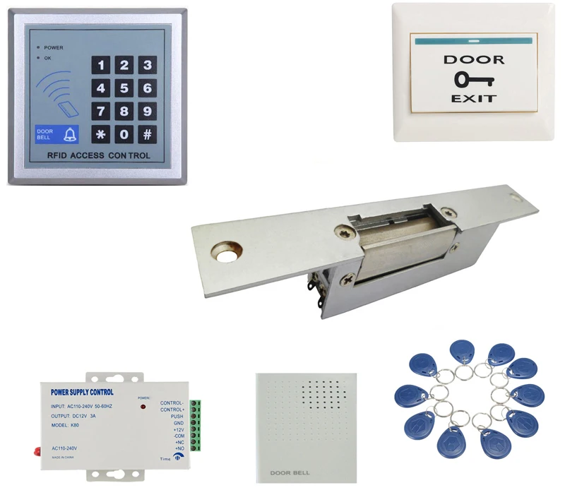 

NC or NO 12VDC Electric Strike Door Lock kit with RFID keypad reader For wooden metal iron gate door with 10 tags
