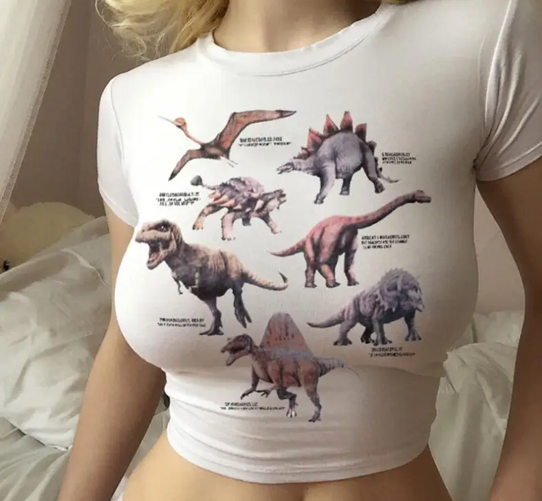 

Summer Funny Animal Printed Slim Crop top Short Sleeve T shirt