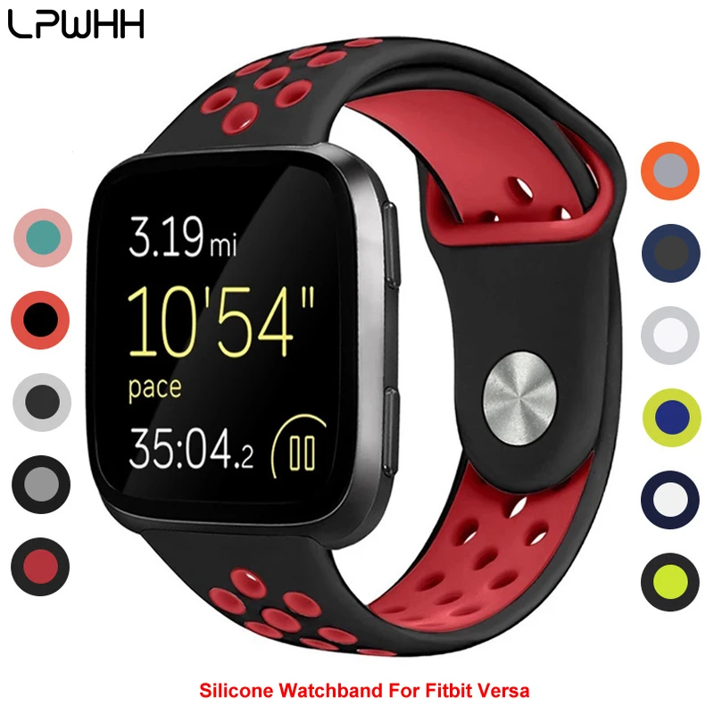 

LPWHH Soft Silicone Watchband Rubber For Fitbit Versa Double Color 22mm Holes Breathable Smart Watch Strap Orange Watches Bands