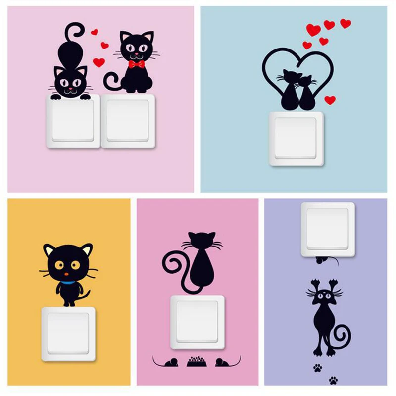 Cat Switch Panel Sticker Beautify Home Decor Creative Electrical Cat Switch Panel Sticker Beautify Home Decor Creative Electrical Fashion Decorative Wall Refrigerator Stickers 5 Style