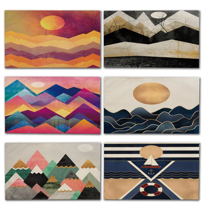 

1Pcs Colorful Geometric Printed Kitchen Placemat Dining Table Mat Coaster Cotton Linen Pads Cup Mats 42*32cm Home Decor MG0028