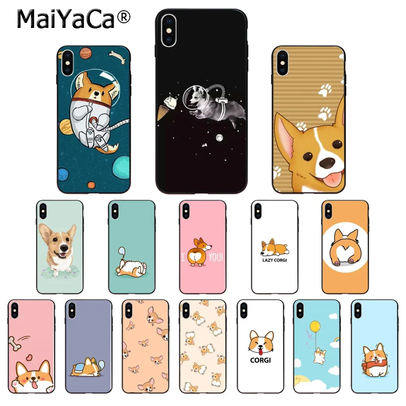 

MaiYaCa Cartoon Cute Corgi Dog Silicone TPU Soft black Phone Case for Apple iPhone 8 7 6 6S Plus X XS MAX 5 5S SE XR Cover