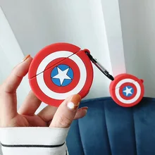 Силиконовый чехол AirPods с логотипом Marvel, Капитан Америка, Супермен, Тикток, 1 чехол, беспроводная bluetooth-гарнитура, чехол funda AirPods, 2 аксессуара