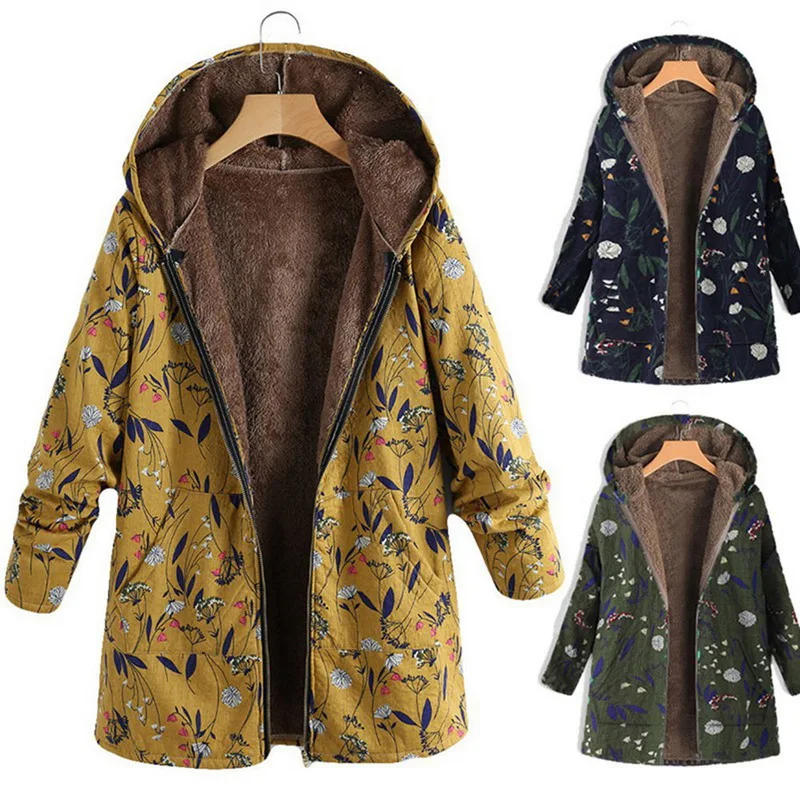 Veste Mélanges Longue Imprimé Et À Éclair Capuche Casual Bleu Mode Peluche jaune Femmes Fermeture Laamei Automne D'hiver De vert Grande En Avec Manteau Taille Mélange pfxT4