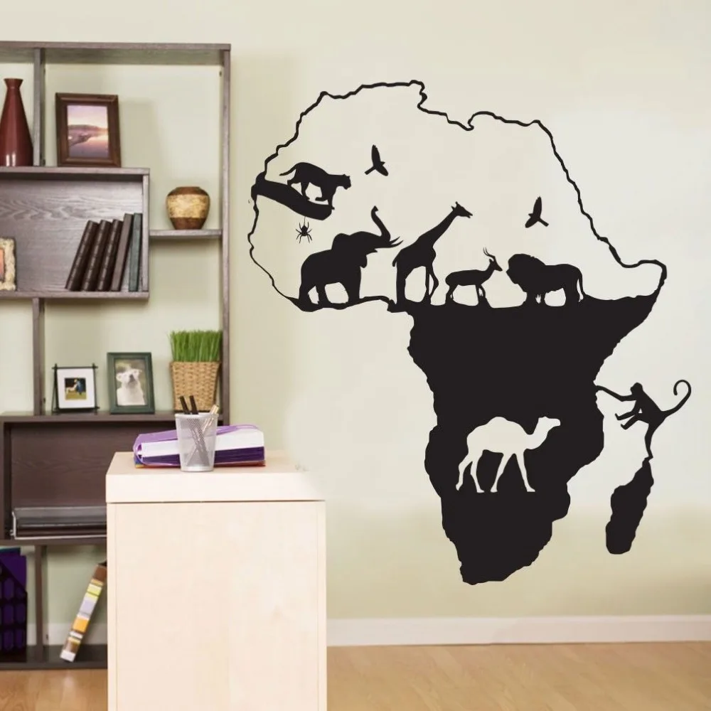 African Wall Decal Africa Animals Safari Elephant Giraffe Mural Wall