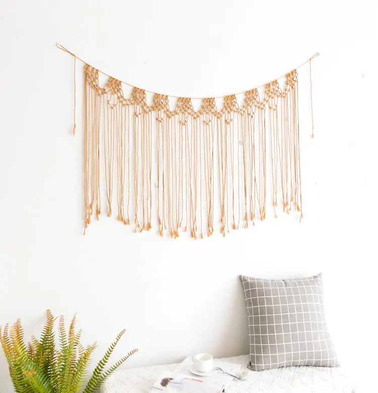 New Hand Knotted Macrame Wall Bohemia Bedside Tapestry Ins Bedroom Tassel Cotton Wall Hanging Tapestry with Lace Fabrics